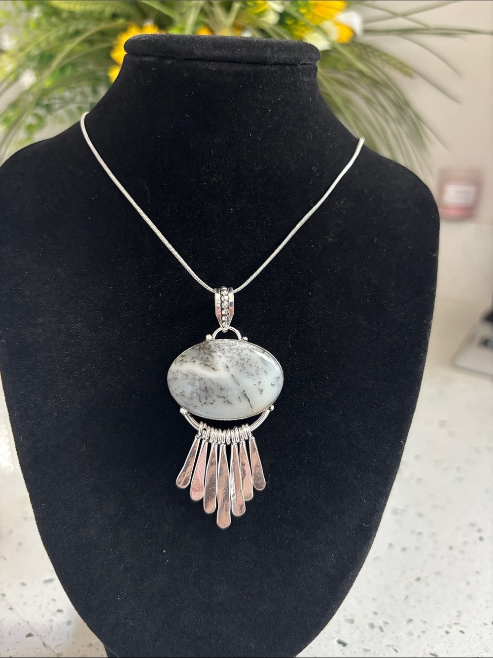 Sterling Silver Dendrite Opal Gemstone Pendant Necklace